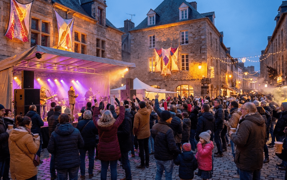 Scène en plein air du Festival Art Rock à Saint-Brieuc en Bretagne avec public et concerts