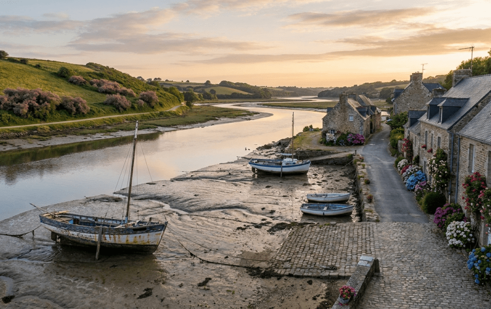 Village de Saint-Suliac et ses maisons de pêcheurs au bord de la Rance en Bretagne