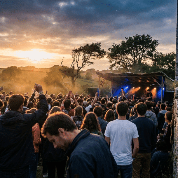 Public devant la grande scène du festival la Route du Rock au Fort de Saint-Père près de Saint-Malo en Bretagne