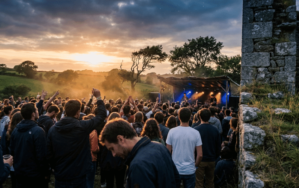 Public devant la grande scène du festival la Route du Rock au Fort de Saint-Père près de Saint-Malo en Bretagne
